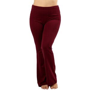 Zenana Plus premium cotton fold over yoga flare pants - Dark Burgundy